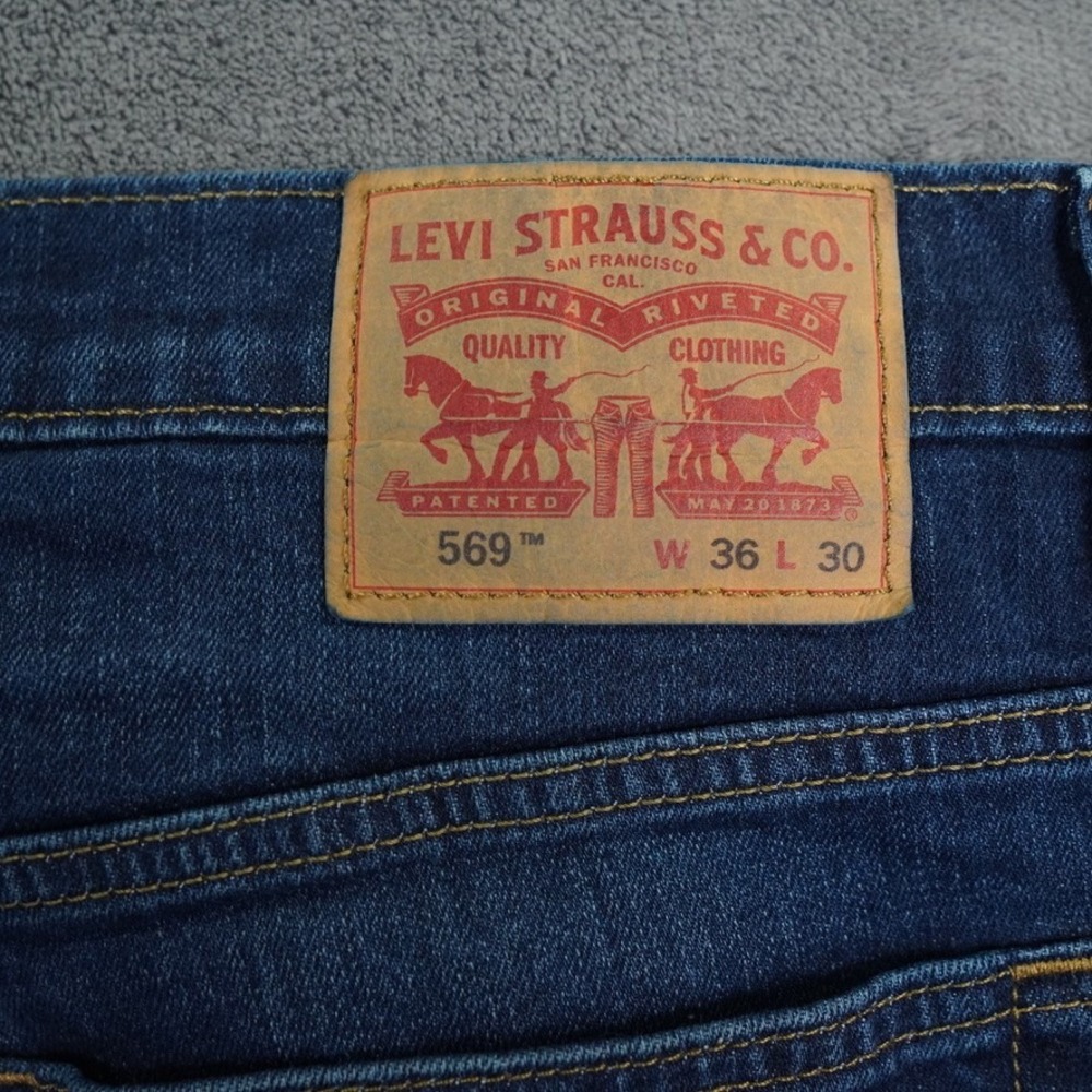 Levi 569 Jeans Mens 36x30 Blue Loose Straight (36x28.5) Denim Great Fade Logo - Picture 3 of 11